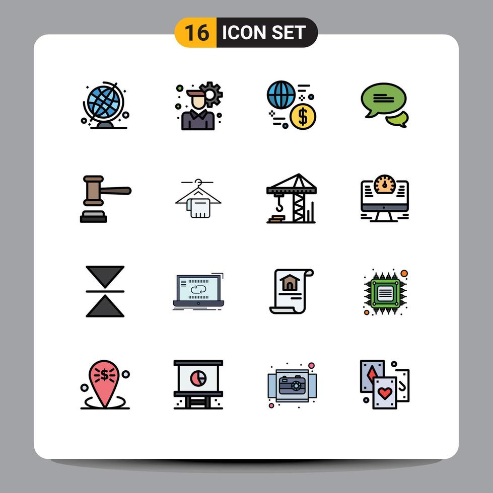 Group of 16 Flat Color Filled Lines Signs and Symbols for order court global auction messaging Editable Creative Vector Design Elements