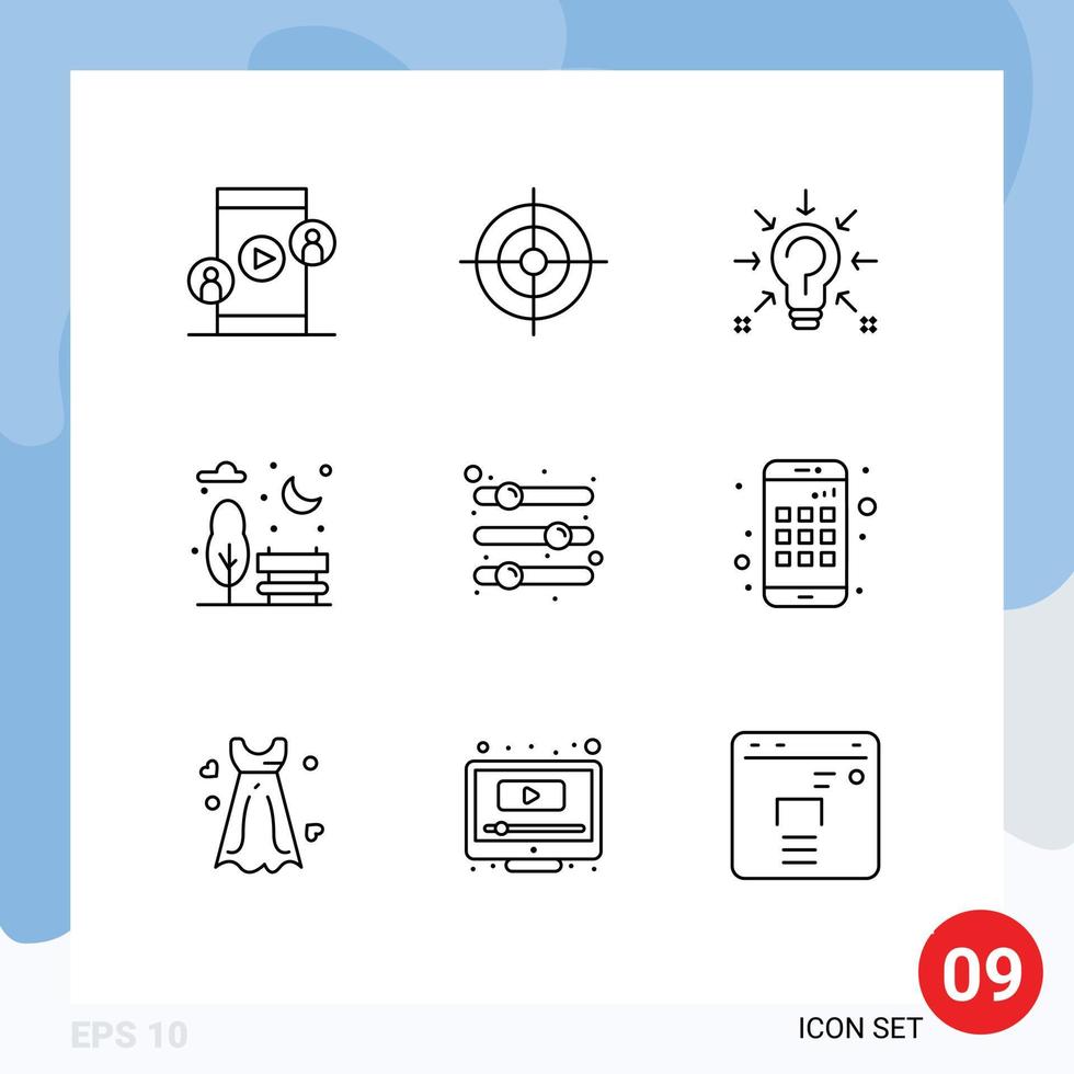 User Interface Pack of 9 Basic Outlines of options configuration question park bench Editable Vector Design Elements