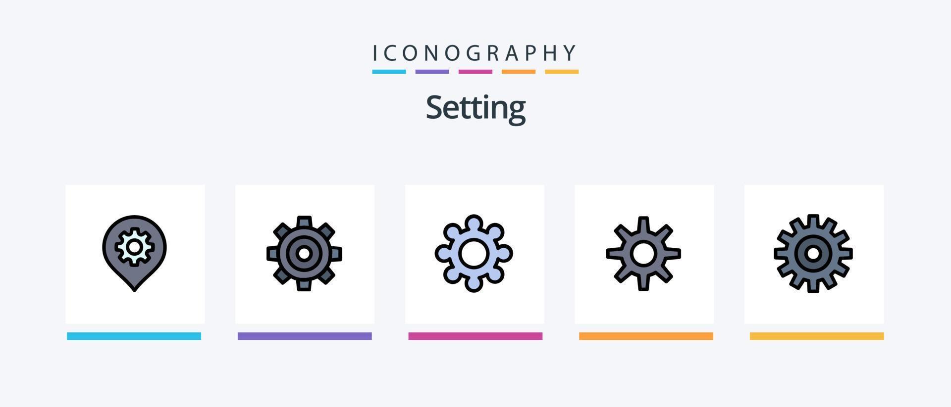 la línea de configuración llenó el paquete de 5 íconos que incluye . llave inglesa. engranaje. entorno. entorno. diseño de iconos creativos vector