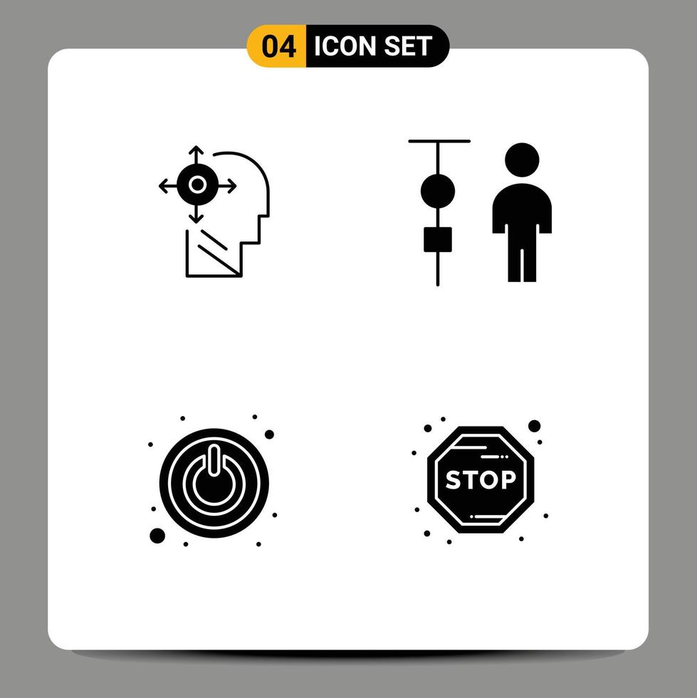 conjunto de glifos sólidos de interfaz móvil de 4 pictogramas de elementos de diseño vectorial editables del interruptor de administración corporativa de cabeza de poder mental vector