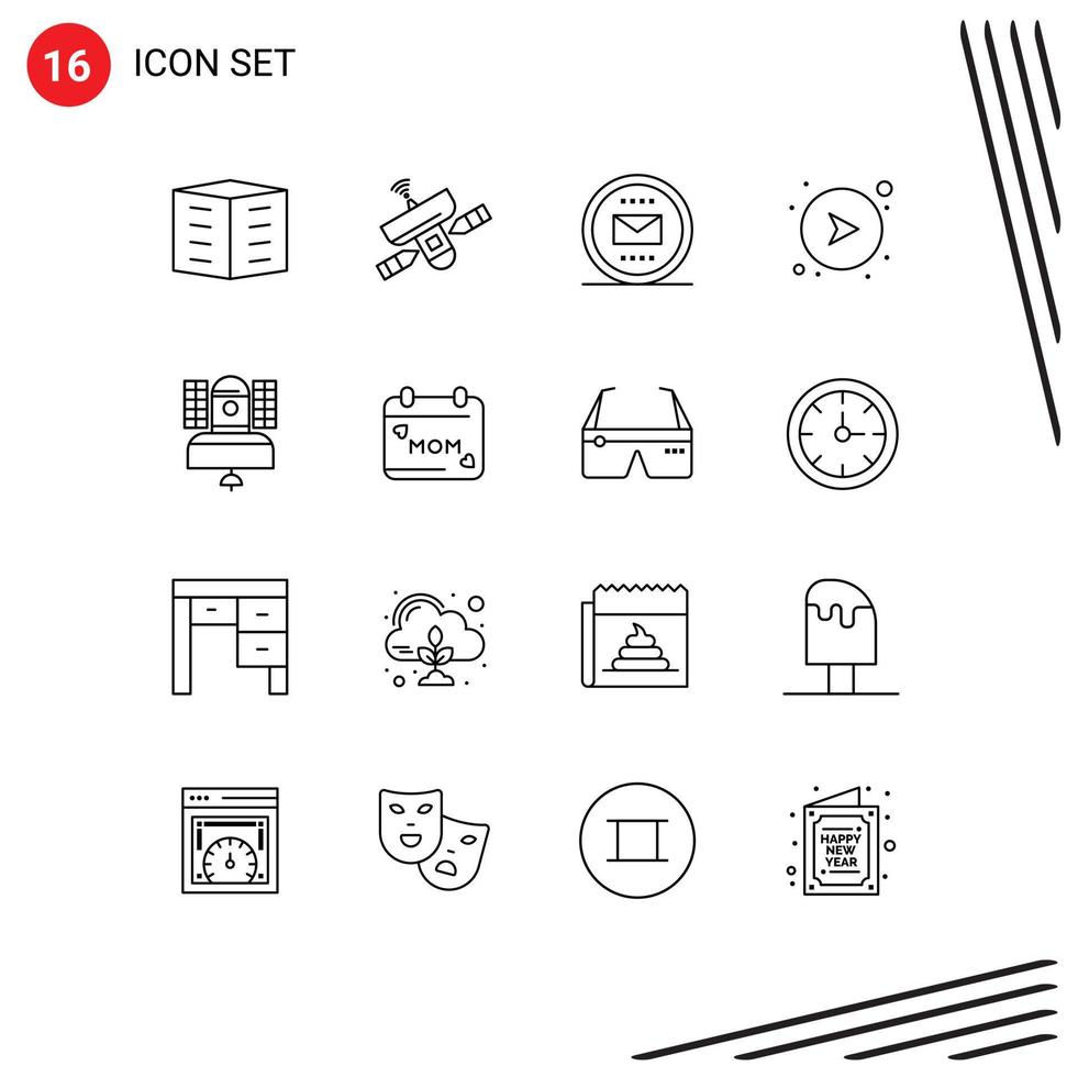 Group of 16 Outlines Signs and Symbols for network arrows space mail envelope Editable Vector Design Elements