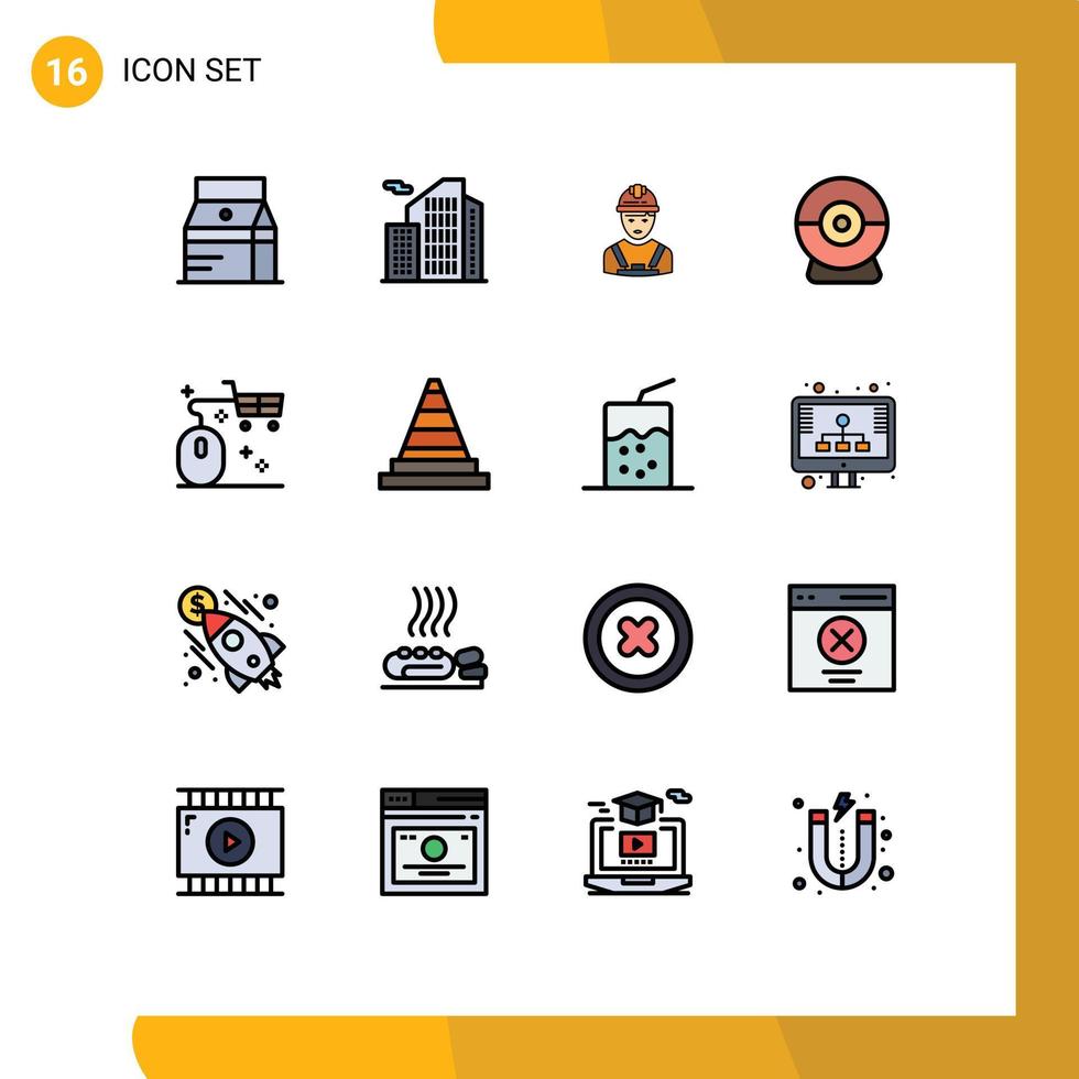 Mobile Interface Flat Color Filled Line Set of 16 Pictograms of basket webcam office camera engineer Editable Creative Vector Design Elements