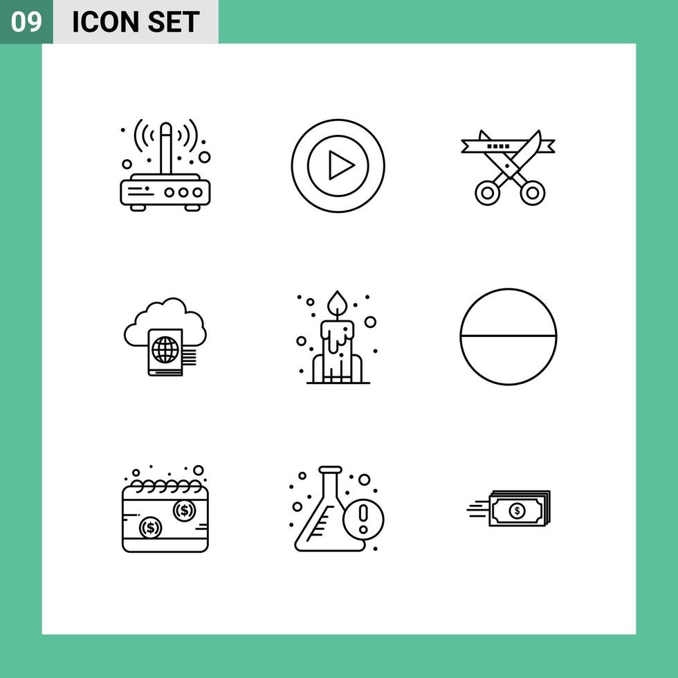 Pictogram Set of 9 Simple Outlines of china upload business folder cloud Editable Vector Design Elements