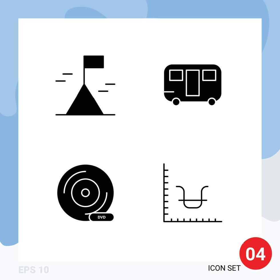 Set of 4 Modern UI Icons Symbols Signs for adventure dvd caravan wagon storage device Editable Vector Design Elements