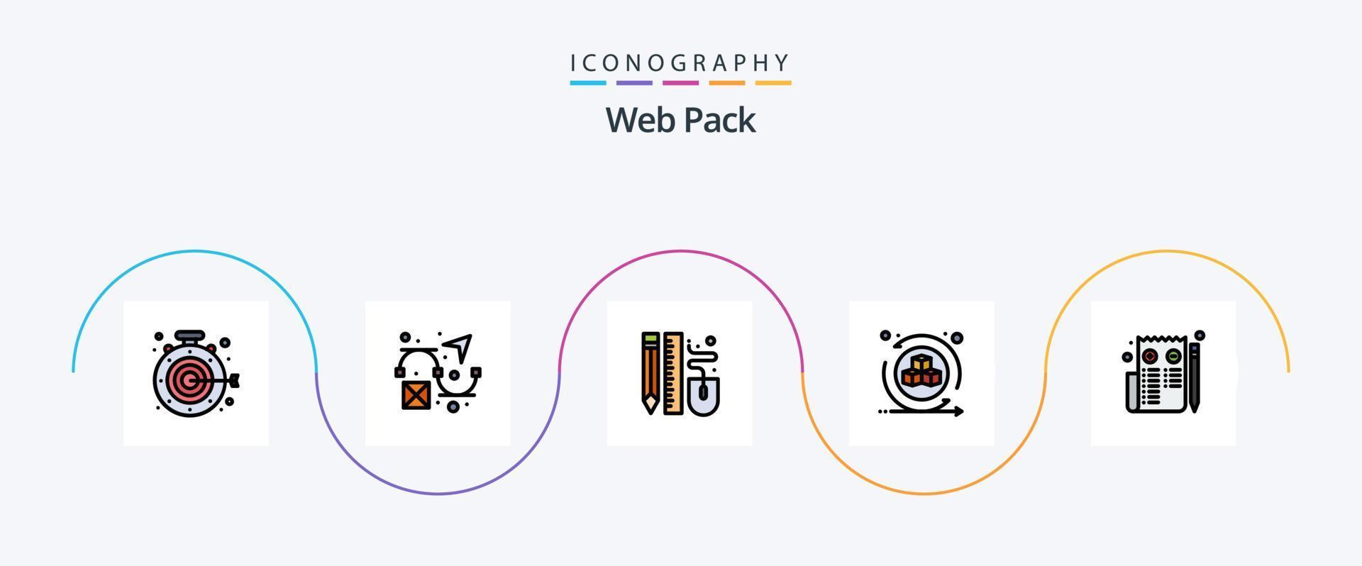 Web Pack Line Filled Flat 5 Icon Pack Including page. browser. mouse. virtual. d environmentd shapes vector