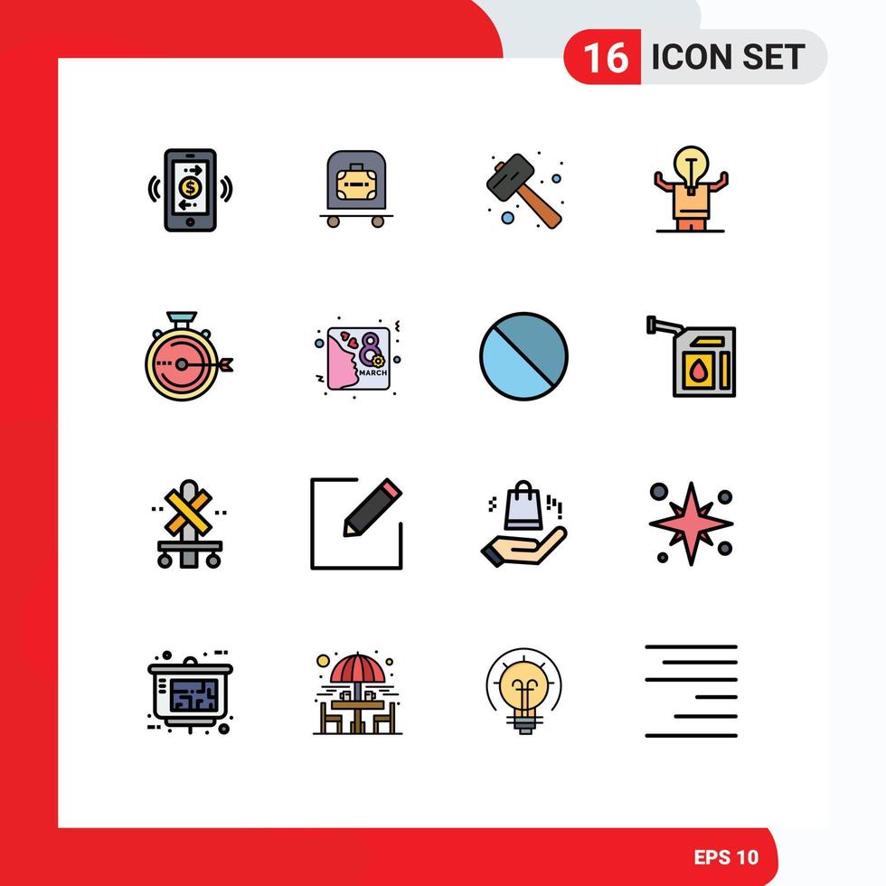 16 User Interface Flat Color Filled Line Pack of modern Signs and Symbols of potential man knock improvement watch kit Editable Creative Vector Design Elements