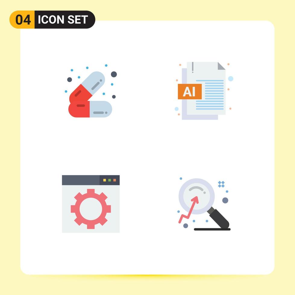 Group of 4 Flat Icons Signs and Symbols for care website medicines file market Editable Vector Design Elements
