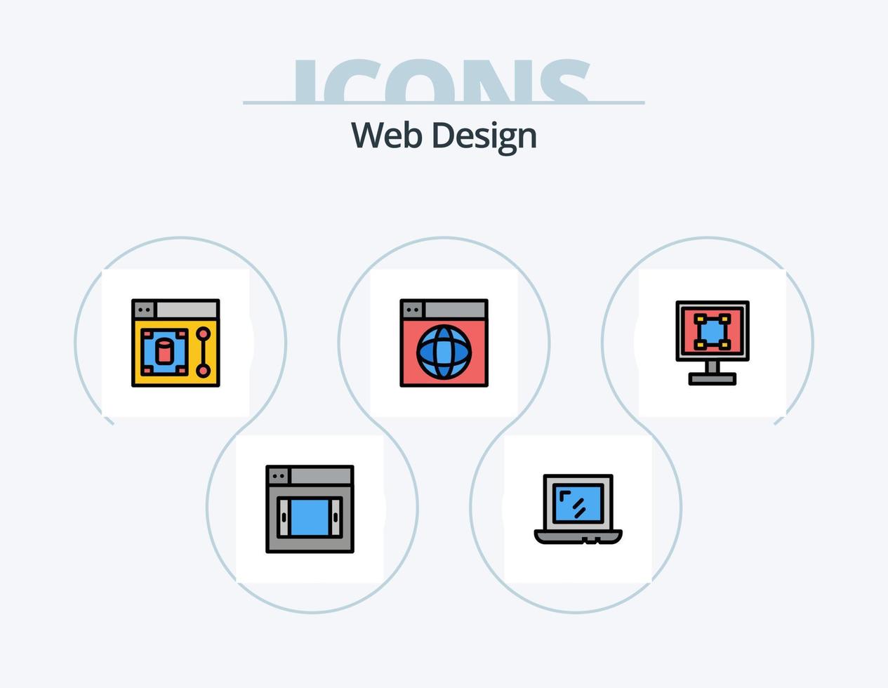 Web Design Line Filled Icon Pack 5 Icon Design. world. internet. draw. design. fly vector