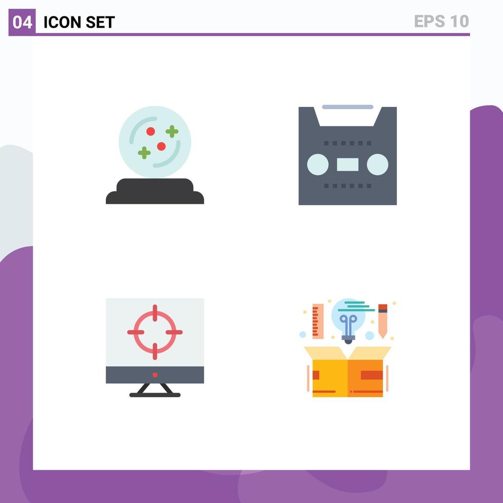 Set of 4 Commercial Flat Icons pack for halloween seo spell multimedia targeting Editable Vector Design Elements