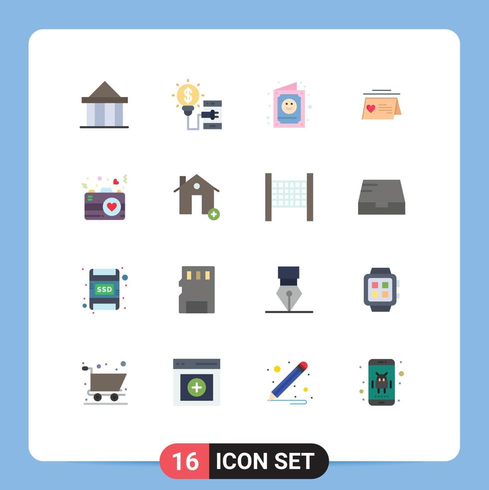 Group of 16 Flat Colors Signs and Symbols for acropolis card court idea cute Editable Pack of Creative Vector Design Elements