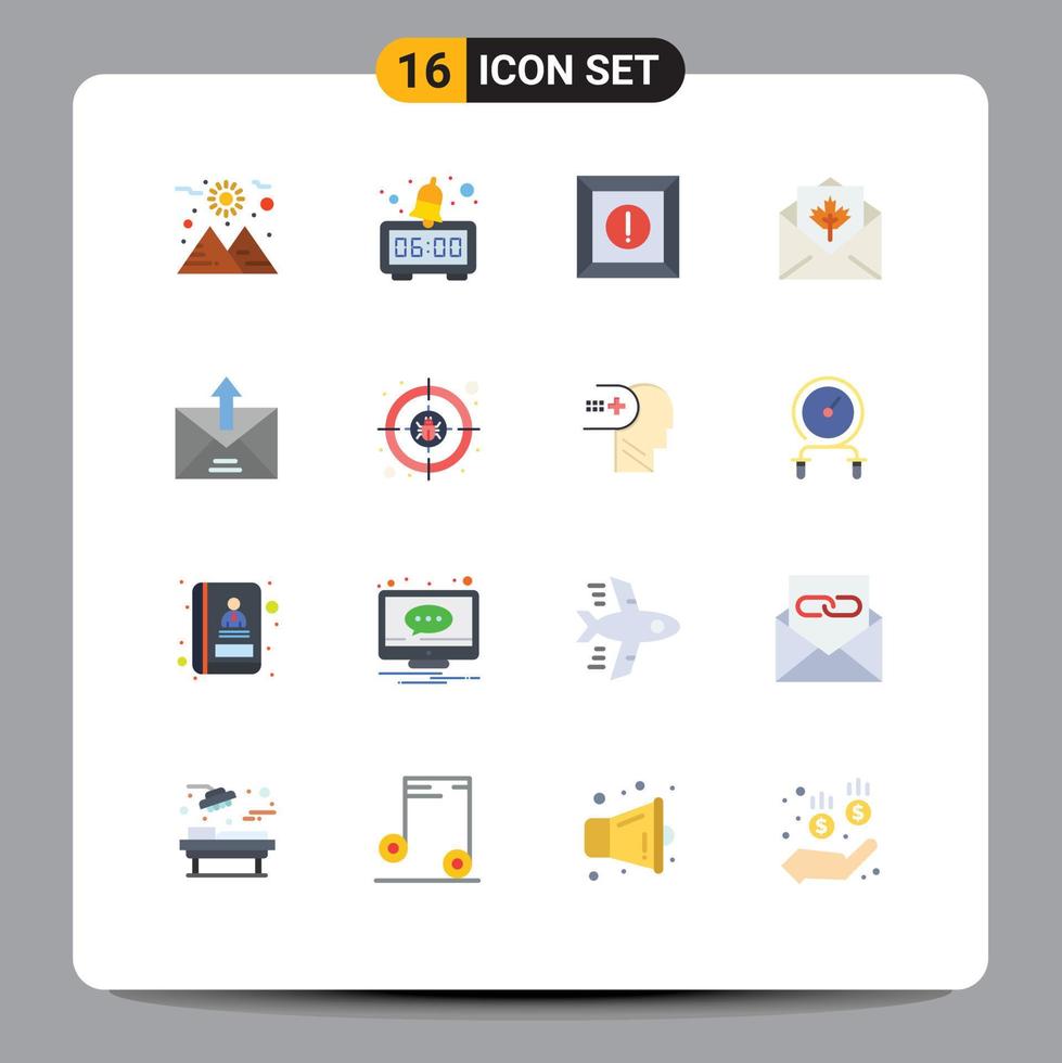 grupo universal de símbolos de iconos de 16 colores planos modernos de saludos de caja de alarma de tarjeta de planeta paquete editable de elementos creativos de diseño de vectores