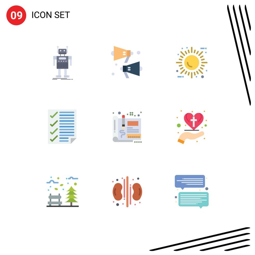 Universal Icon Symbols Group of 9 Modern Flat Colors of report document sun data environment Editable Vector Design Elements