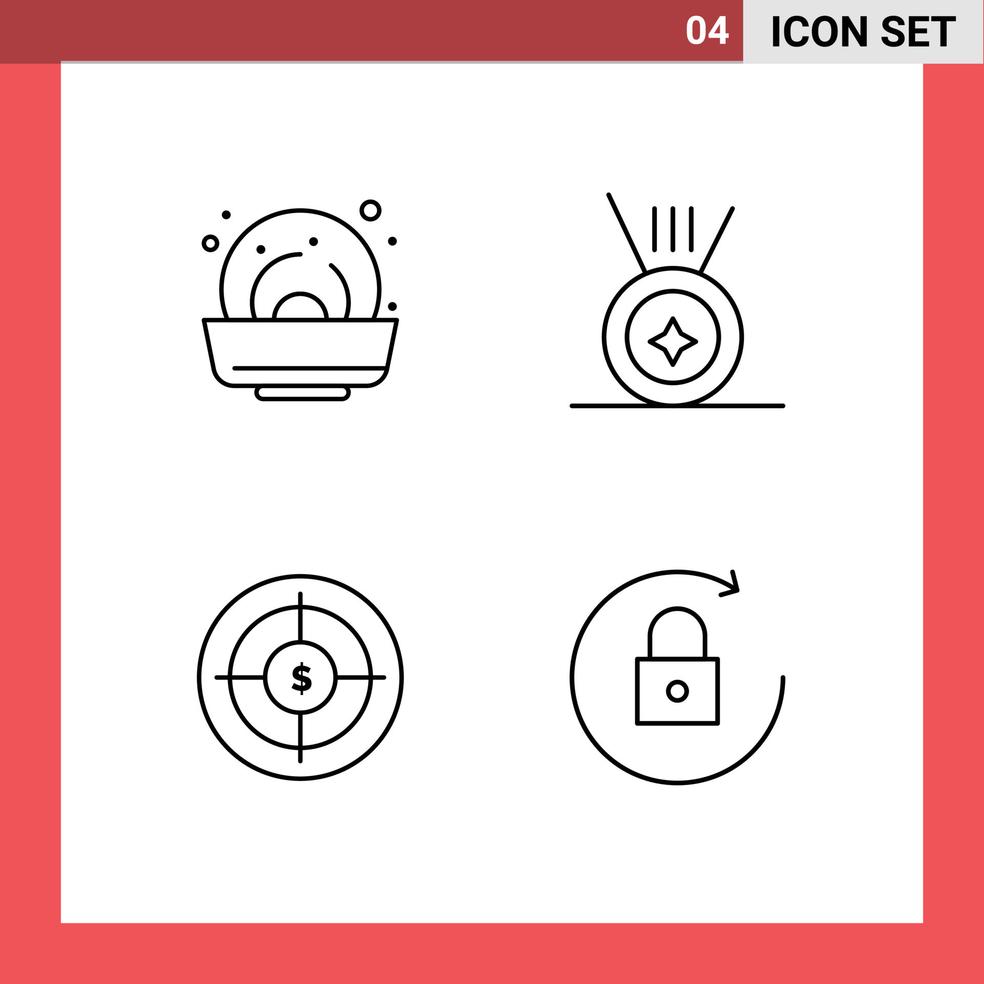 4 Universal Line Signs Symbols of mussel target medal business lock