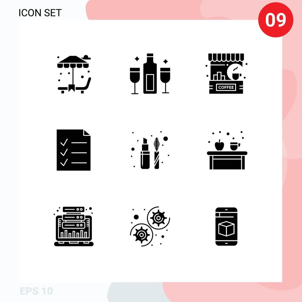 Solid Glyph Pack of 9 Universal Symbols of eye todo bar file shop Editable Vector Design Elements