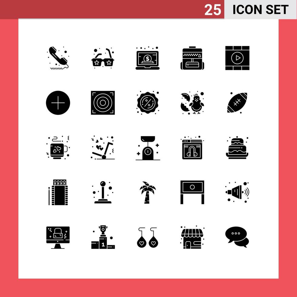 Pictogram Set of 25 Simple Solid Glyphs of media school business education online Editable Vector Design Elements