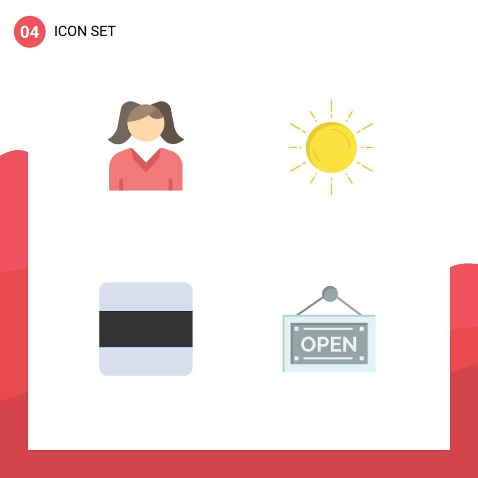 Flat Icon Pack of 4 Universal Symbols of female layout sun astronomy vertical Editable Vector Design Elements