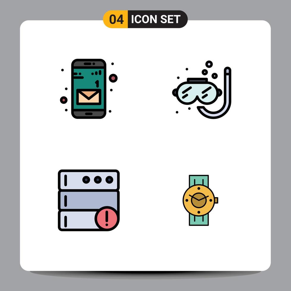 Filledline Flat Color Pack of 4 Universal Symbols of app server diving summer smart watch Editable Vector Design Elements