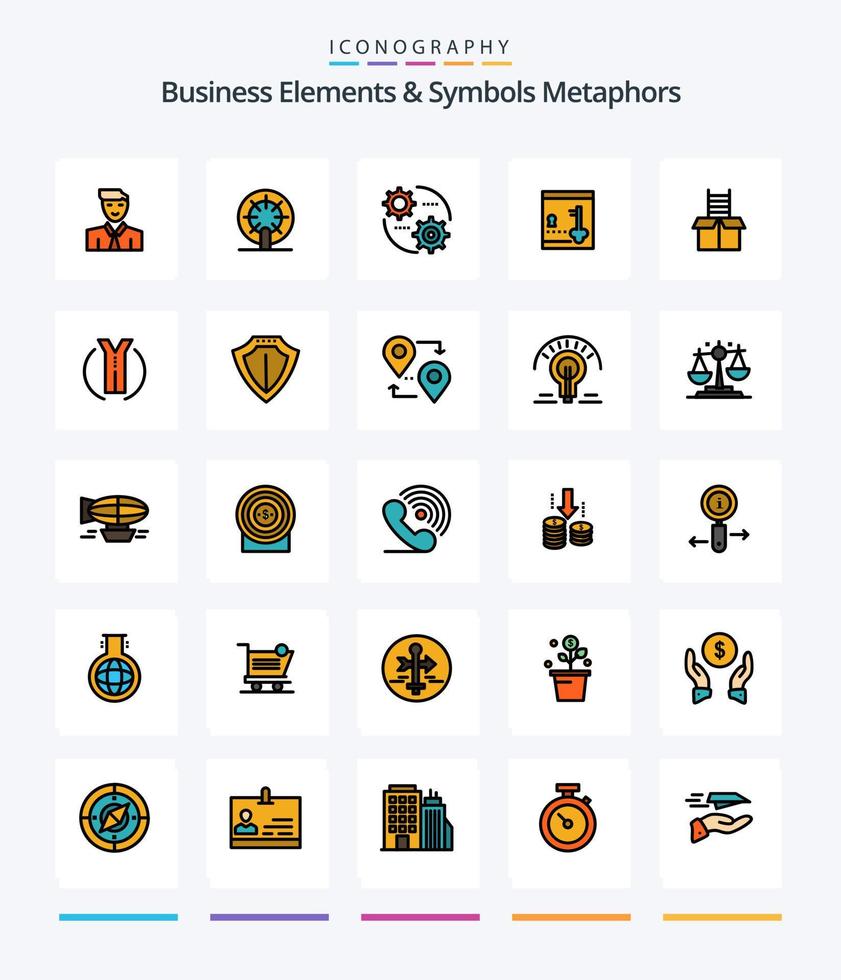 Creative Business Elements And Symbols Metaphors 25 Line FIlled icon pack  Such As box. lock. ship. locker. setting vector