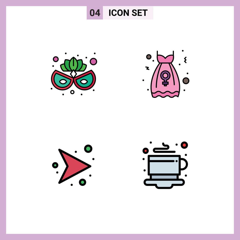 4 Universal Filledline Flat Color Signs Symbols of carnival mask network clothes women breakfast Editable Vector Design Elements