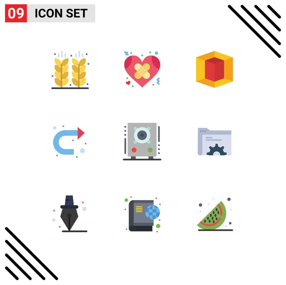9 Universal Flat Colors Set for Web and Mobile Applications audio u turn heart sign tool Editable Vector Design Elements
