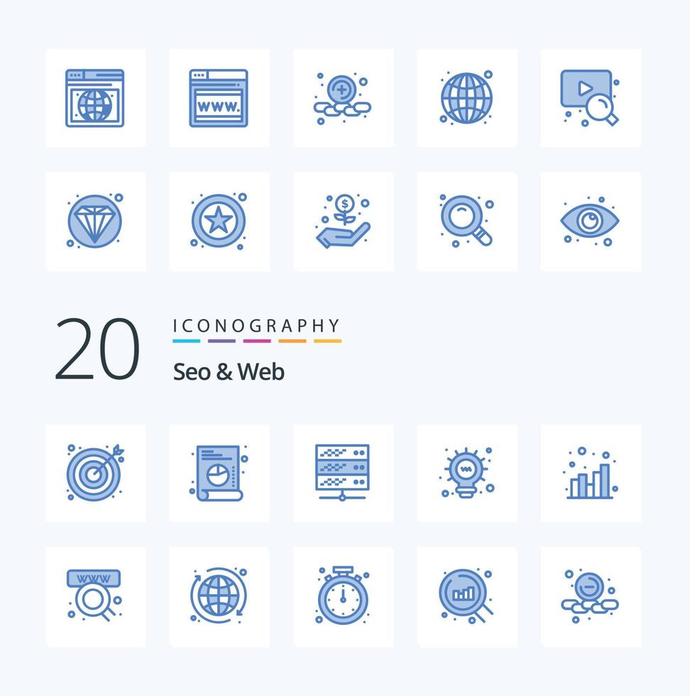 20 Seo  Web Blue Color icon Pack like seo analytics hosting bulb web vector