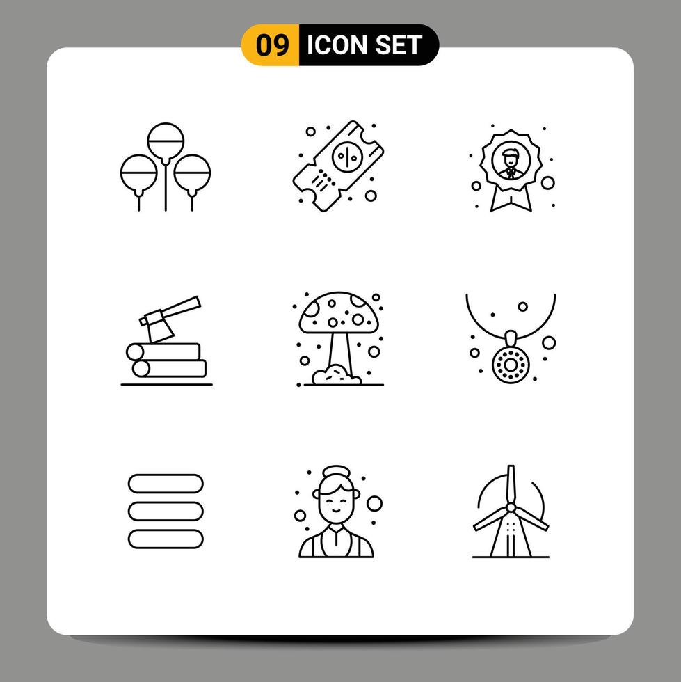 Editable Vector Line Pack of 9 Simple Outlines of nature forest badge wood log Editable Vector Design Elements