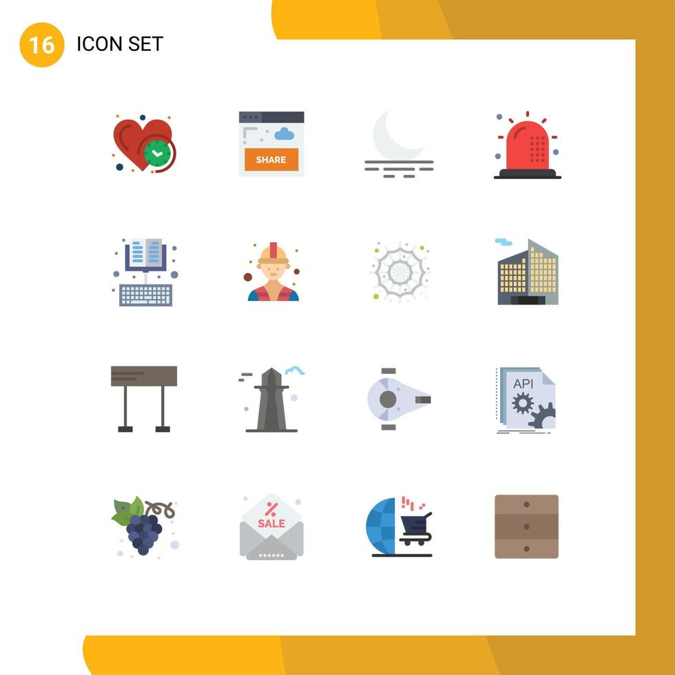 Modern Set of 16 Flat Colors Pictograph of clock moon time sharing ambulance Editable Pack of Creative Vector Design Elements