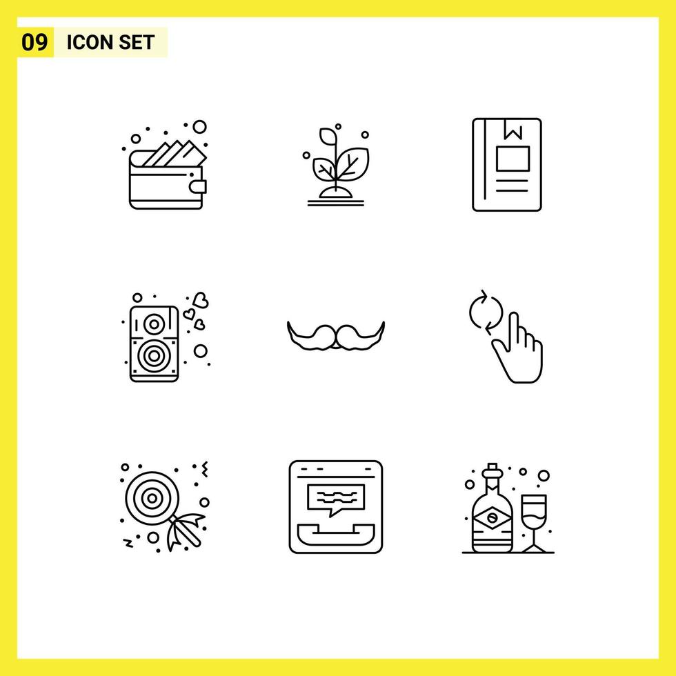 Pack of 9 creative Outlines of hipster speaker education music heart Editable Vector Design Elements