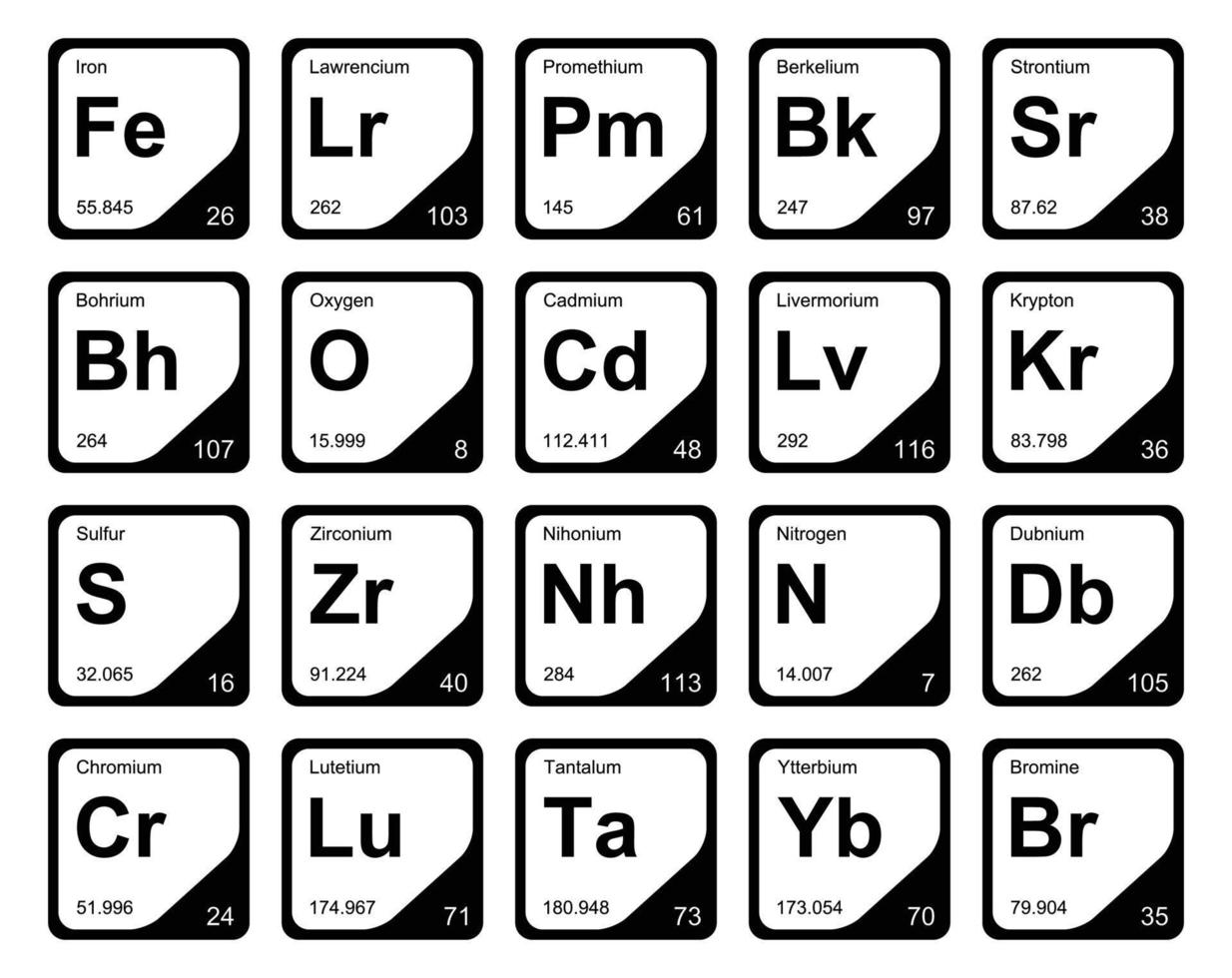 diseño de paquete de iconos de 20 tablas preiodicas de los elementos vector