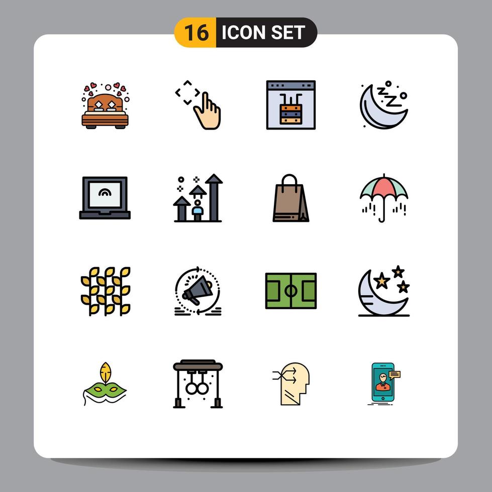 16 User Interface Flat Color Filled Line Pack of modern Signs and Symbols of touch moon browser health server Editable Creative Vector Design Elements