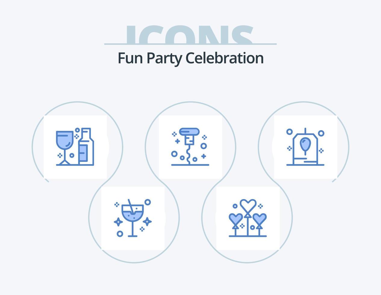 paquete de iconos azul fiesta 5 diseño de iconos. celebracion. abrió. alcohol. misceláneas. botella vector