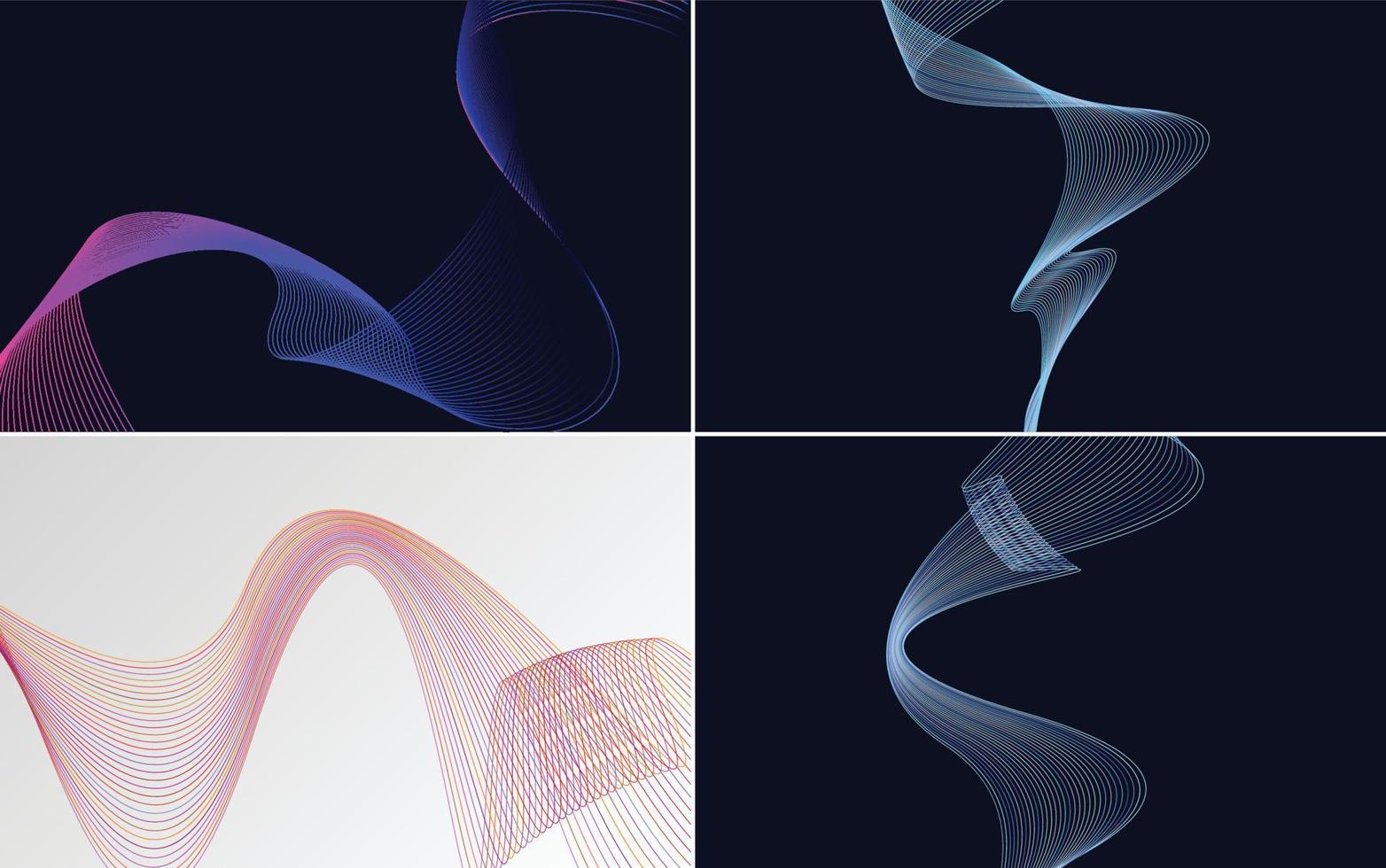 Set of 4 geometric wave pattern background Abstract waving line vector