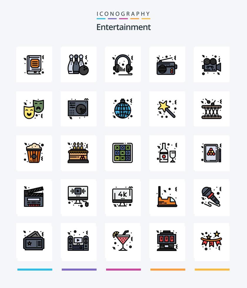 Creative Entertainment 25 Line FIlled icon pack  Such As device. radio. sport. microphone. audio vector