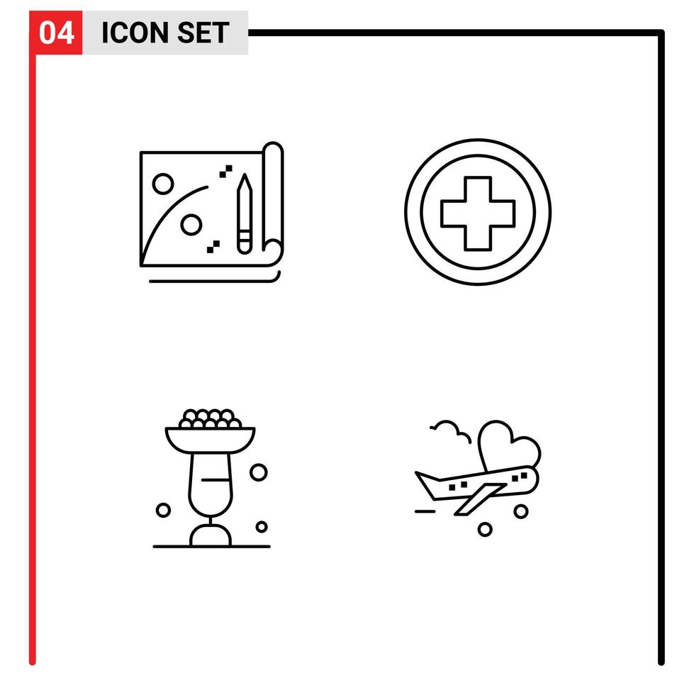 conjunto de 4 colores planos de línea de llenado vectorial en la cuadrícula para el logro de elementos de diseño vectorial editables del soporte del letrero del hospital de la magdalena vector