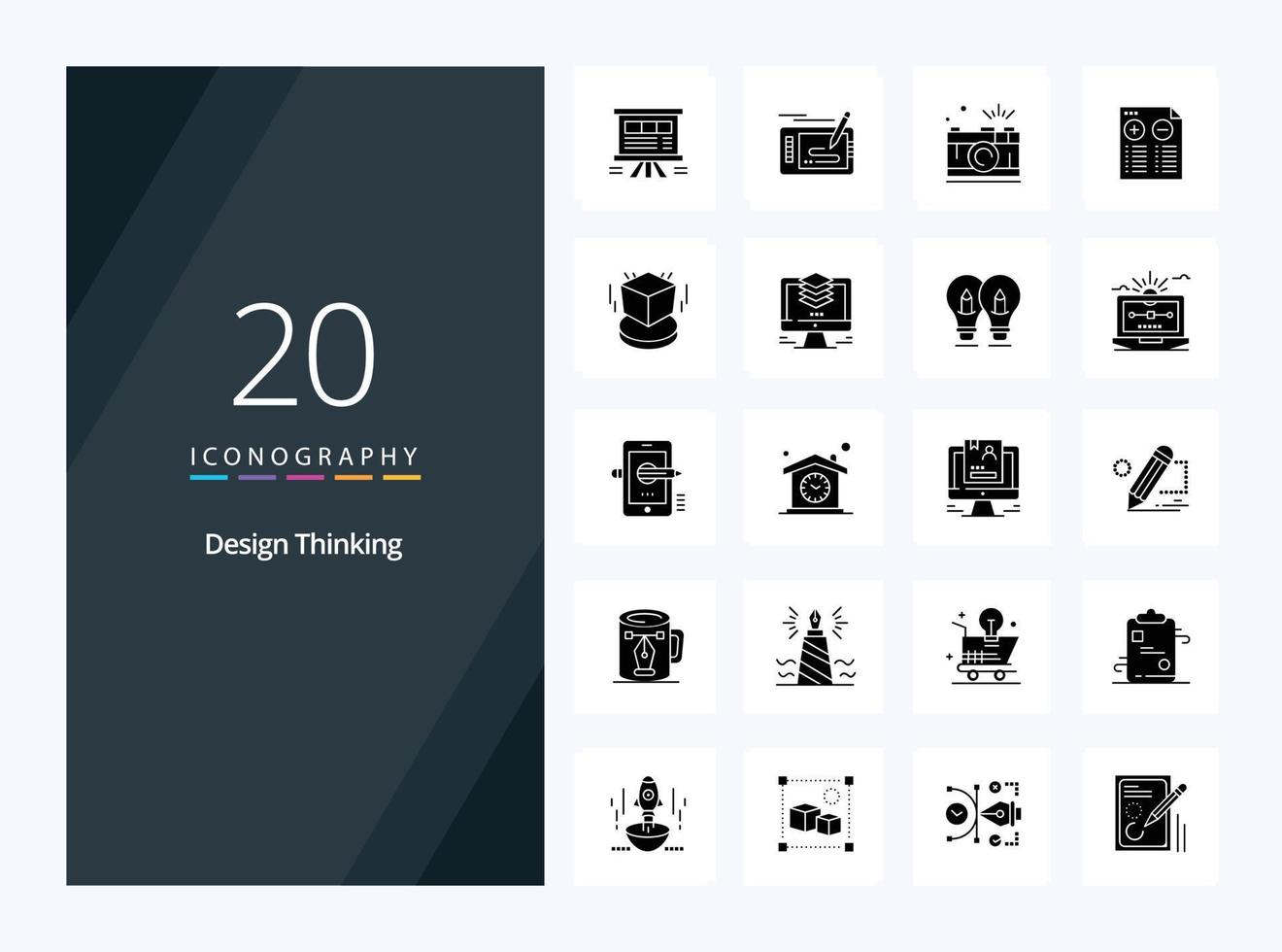20 Design Thinking Solid Glyph icon for presentation vector