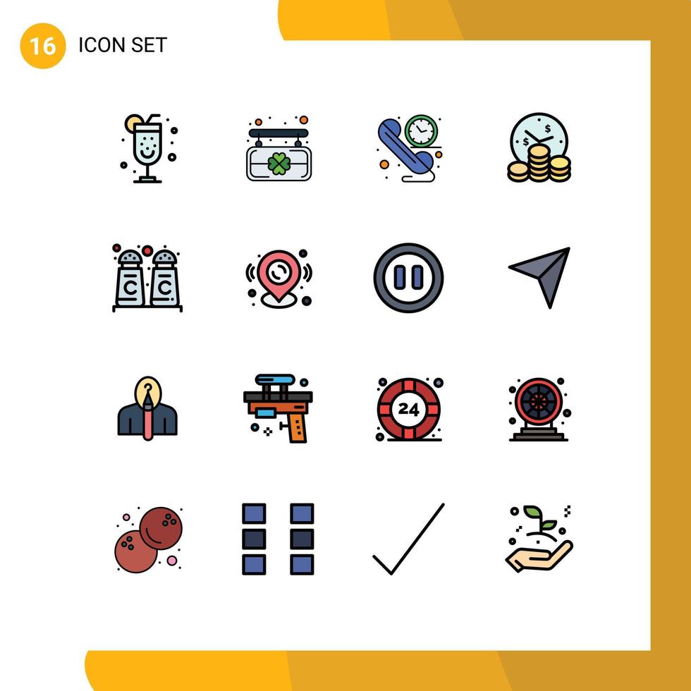 Universal Icon Symbols Group of 16 Modern Flat Color Filled Lines of pin cinnamon coffee contact cinnamon money Editable Creative Vector Design Elements