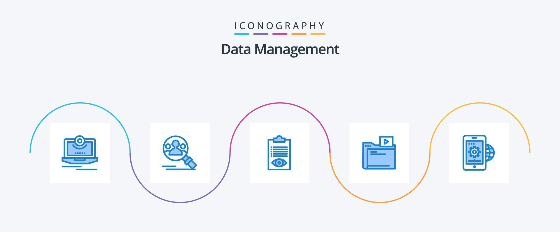 Data Management Blue 5 Icon Pack Including media. movie. user. folder. line vector