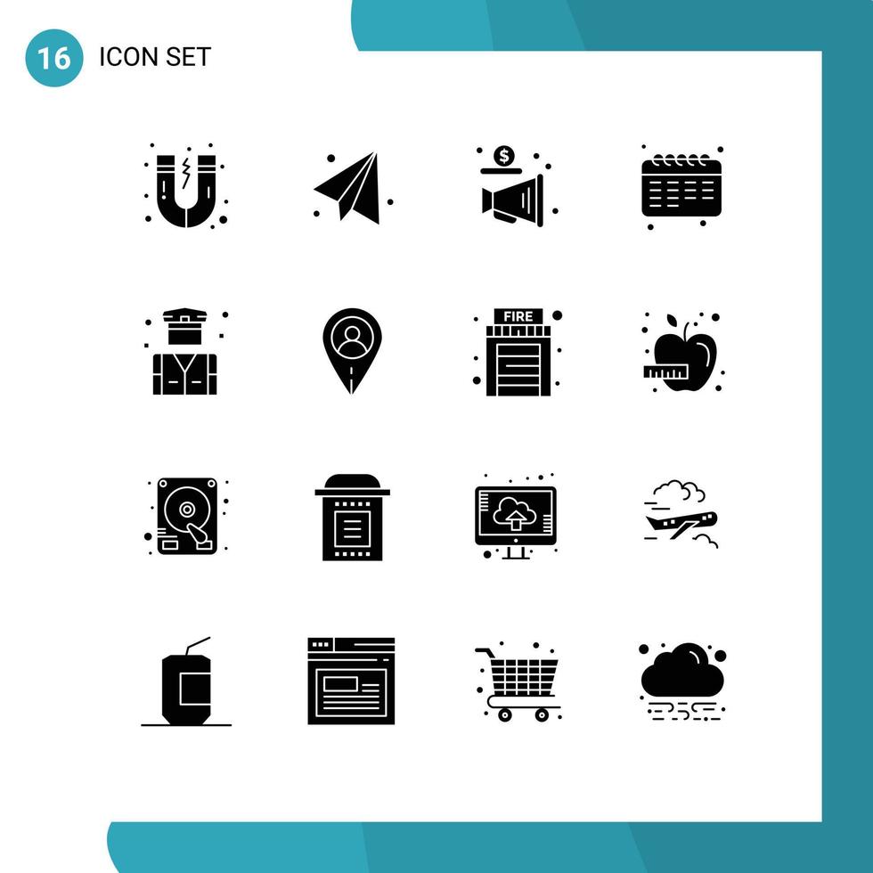 User Interface Pack of 16 Basic Solid Glyphs of security people promote business school Editable Vector Design Elements