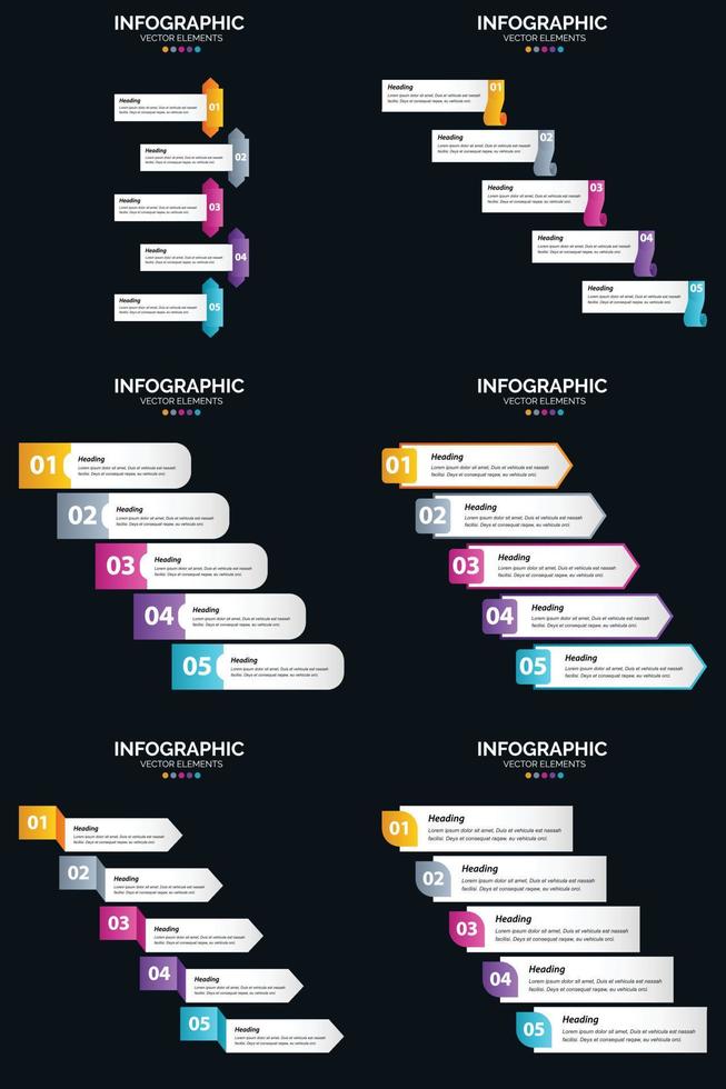 Vector 6 Infographics Pack Presentation slide template 5 Steps cycle diagrams and timelines