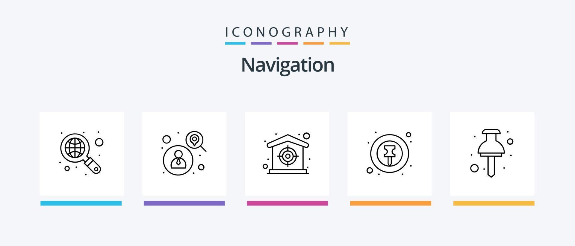 Navigation Line 5 Icon Pack Including sign. pin. file. location. interface. Creative Icons Design vector