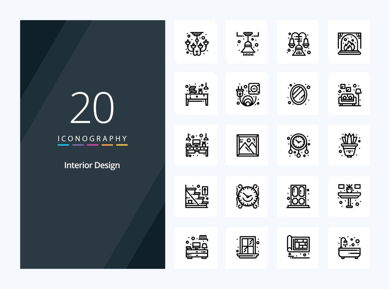 20 Interior Design Outline icon for presentation vector