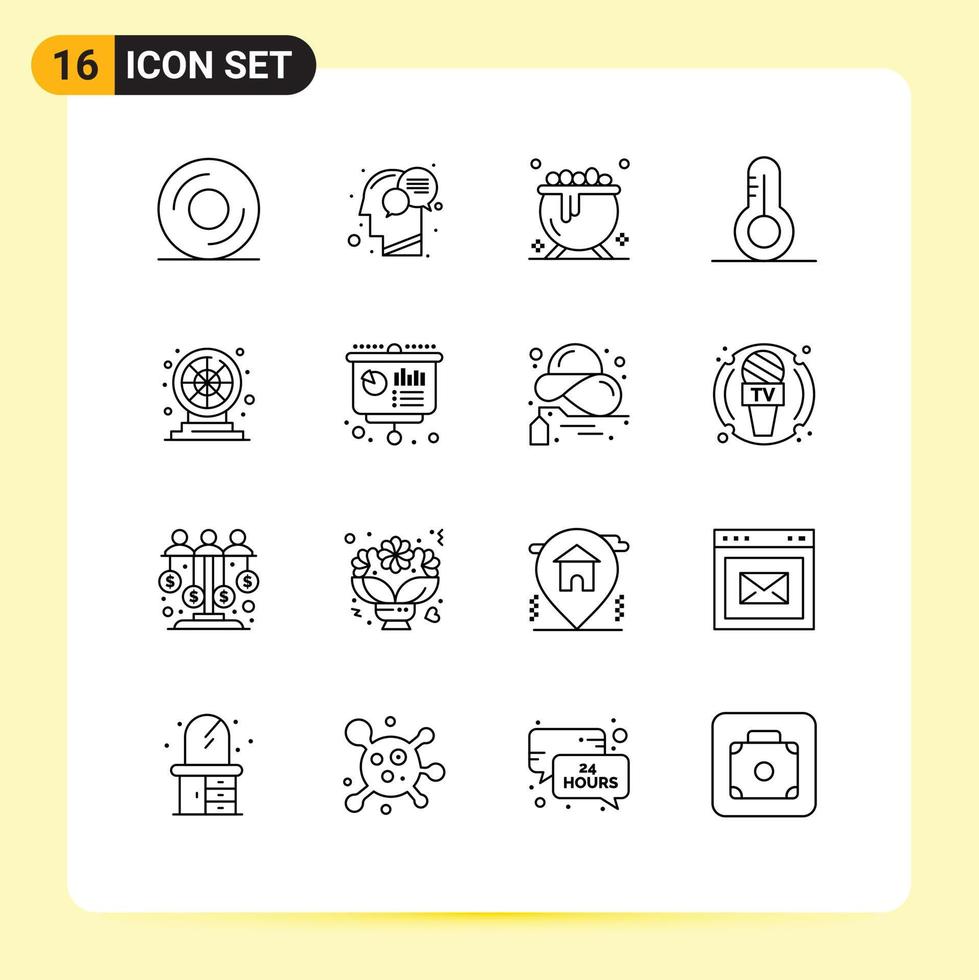 Stock Vector Icon Pack of 16 Line Signs and Symbols for play fun cauldron wheel temperature Editable Vector Design Elements