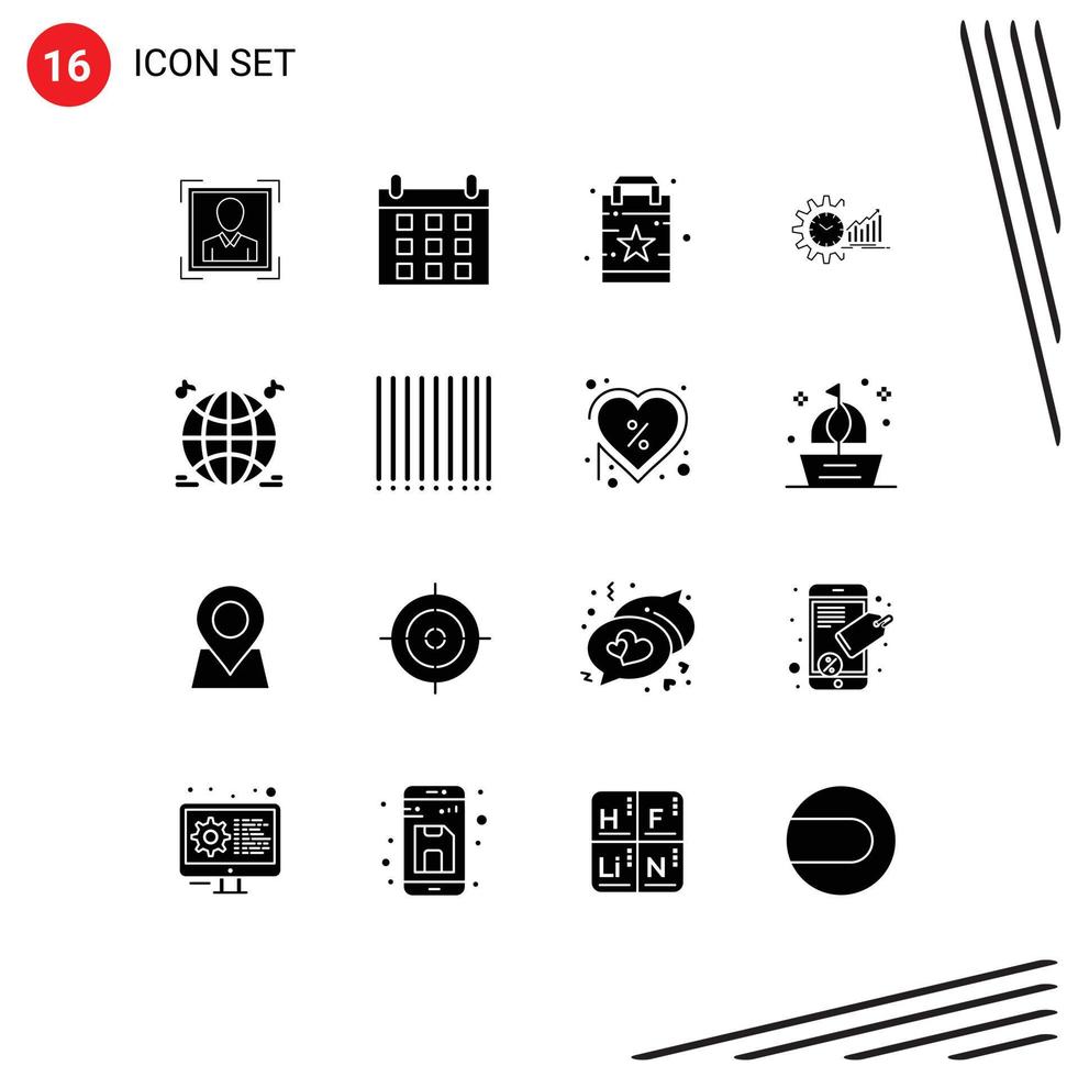 16 Universal Solid Glyph Signs Symbols of trends schedule favorite market analytics Editable Vector Design Elements