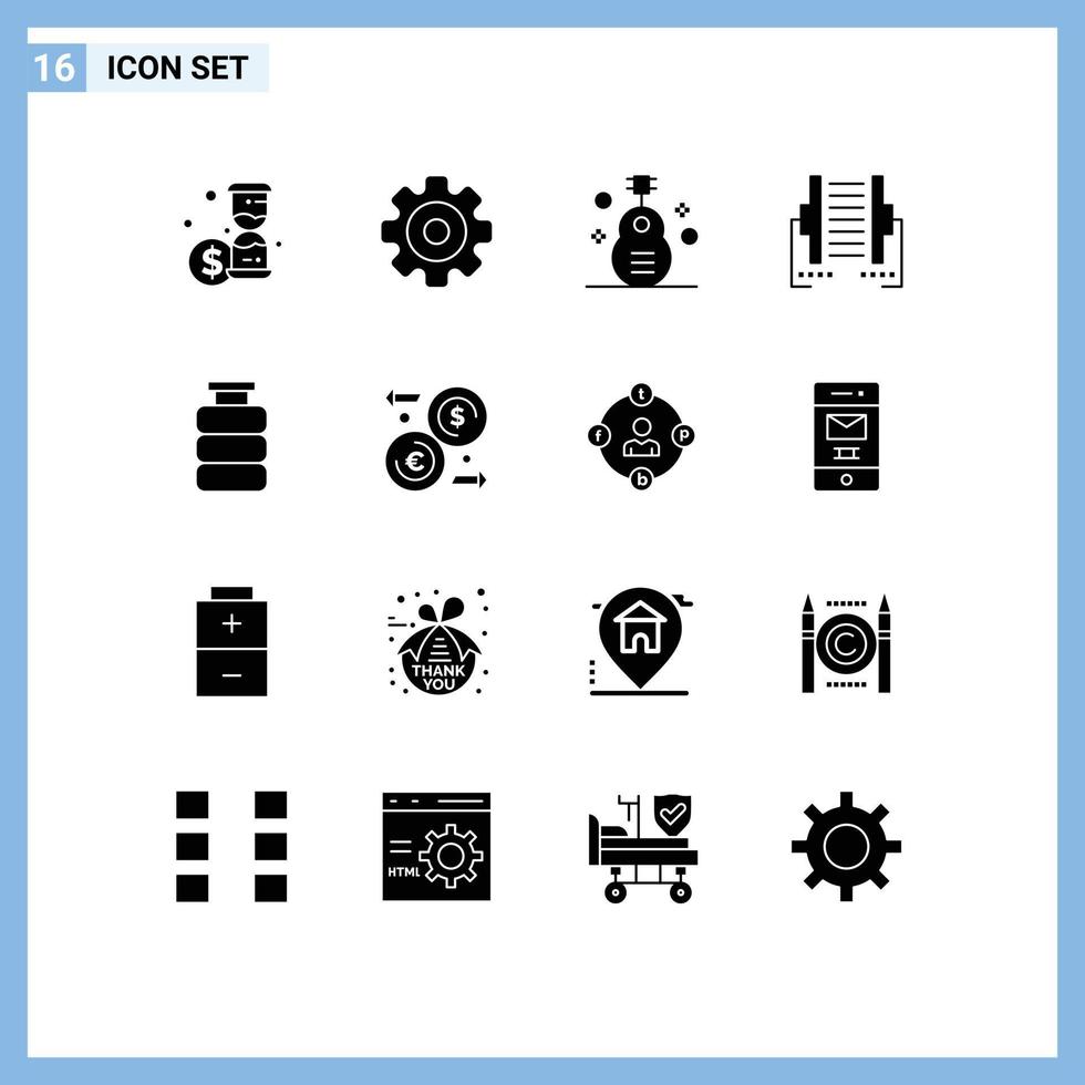 Pack of 16 creative Solid Glyphs of bottle digital folk data computer Editable Vector Design Elements