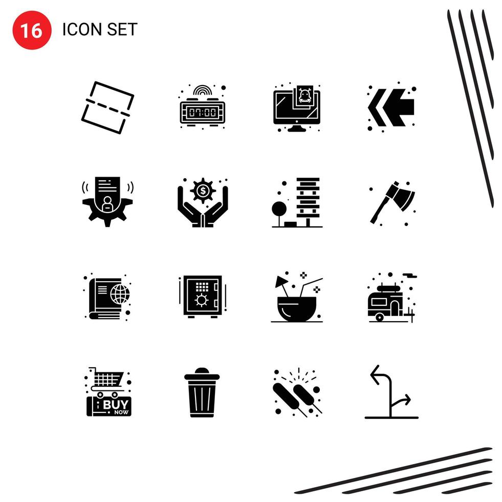 16 Universal Solid Glyphs Set for Web and Mobile Applications business administration profile security user left Editable Vector Design Elements