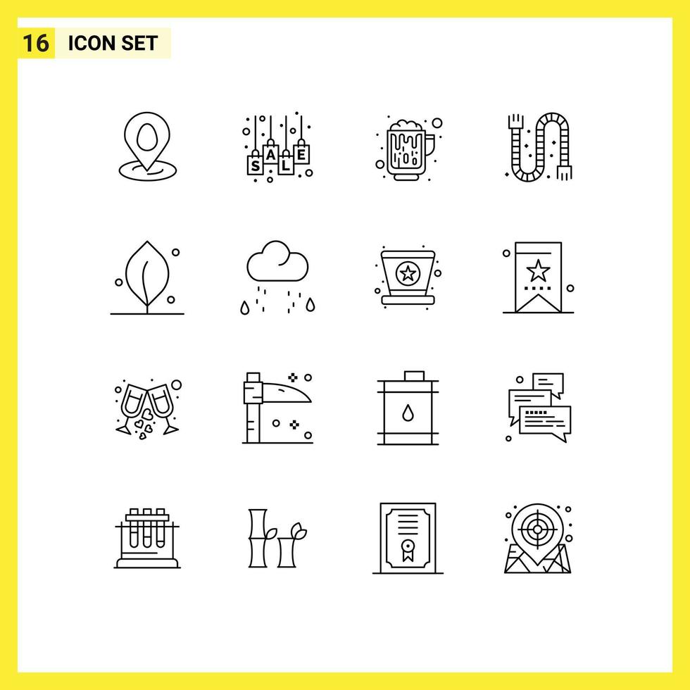 Universal Icon Symbols Group of 16 Modern Outlines of ecology industrial sale tag drain wine Editable Vector Design Elements