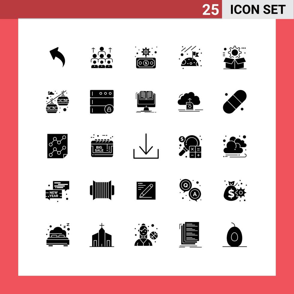 Set of 25 Vector Solid Glyphs on Grid for moon transfer management finance business Editable Vector Design Elements