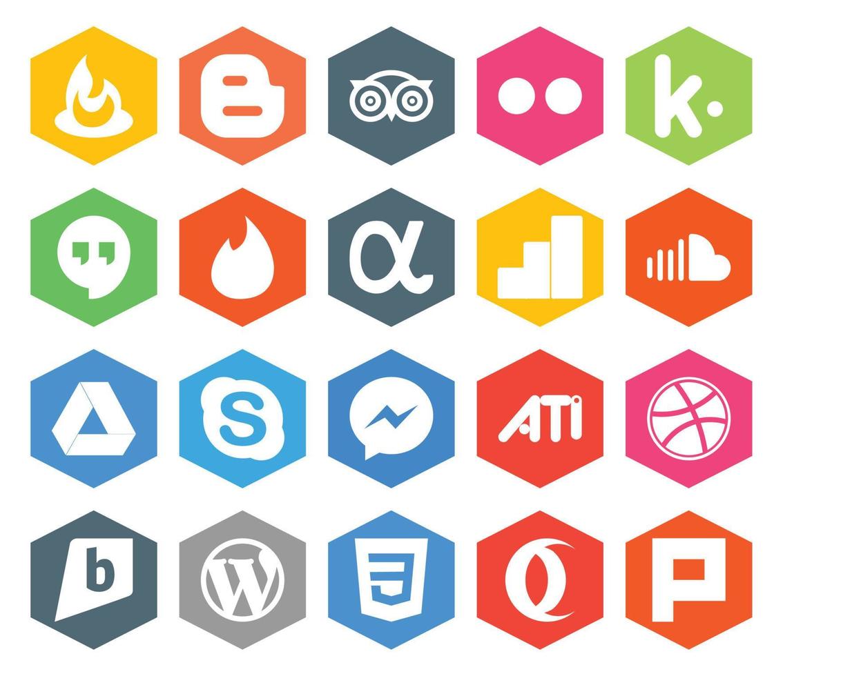 20 Social Media Icon Pack Including ati chat app net skype music vector