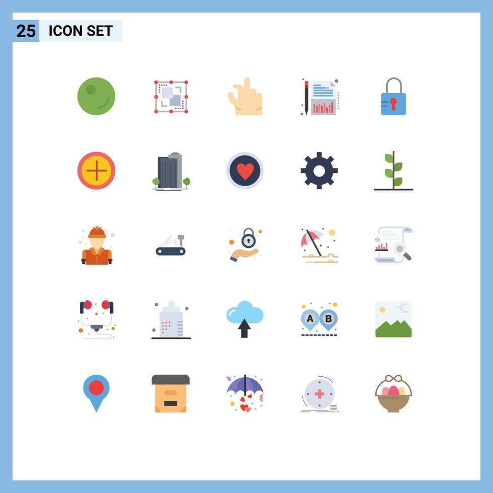 Pictogram Set of 25 Simple Flat Colors of plus school zoom locked sheet Editable Vector Design Elements
