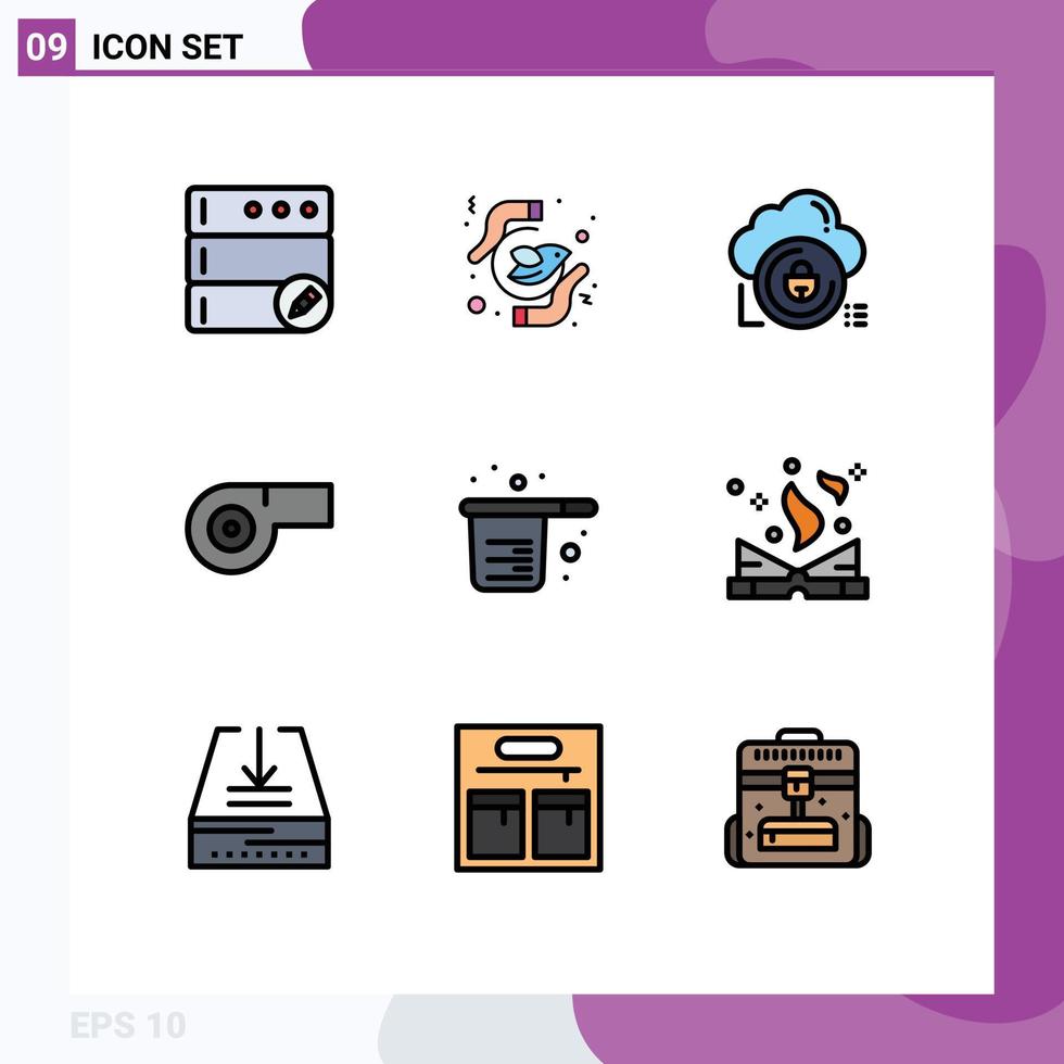 Set of 9 Modern UI Icons Symbols Signs for cooking baking cloud whistle private Editable Vector Design Elements